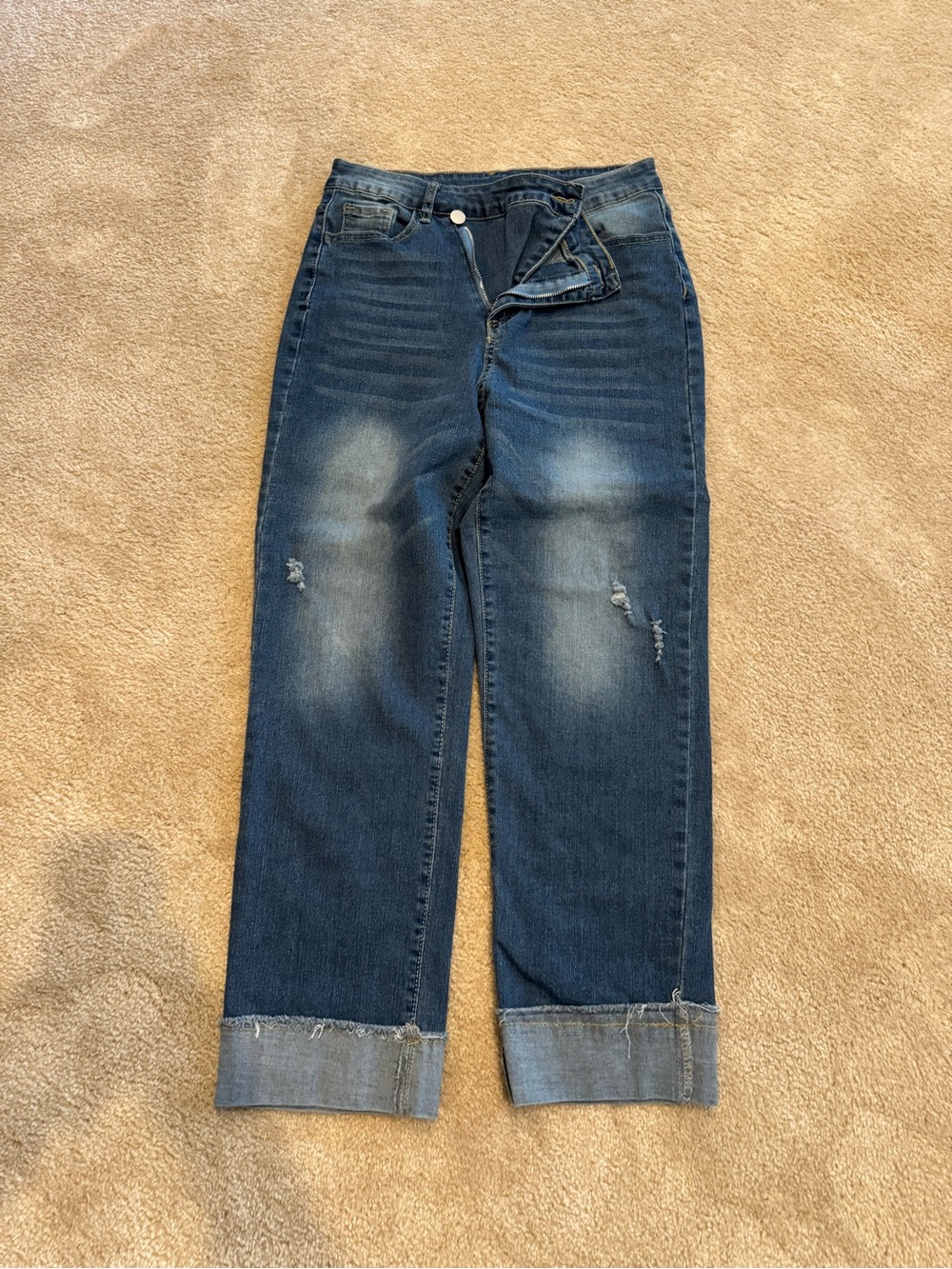 Women’s Dark Blue Distressed Cuffed Jeans